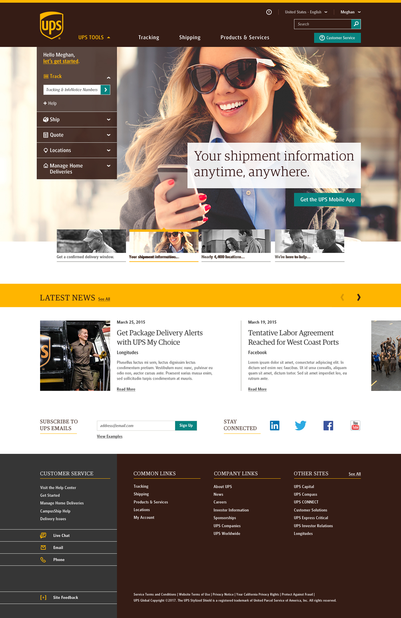 UPS home page